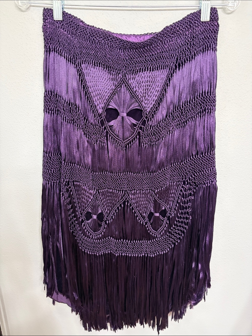Aria Deep Purple Macramé Fringe Midi Skirt
